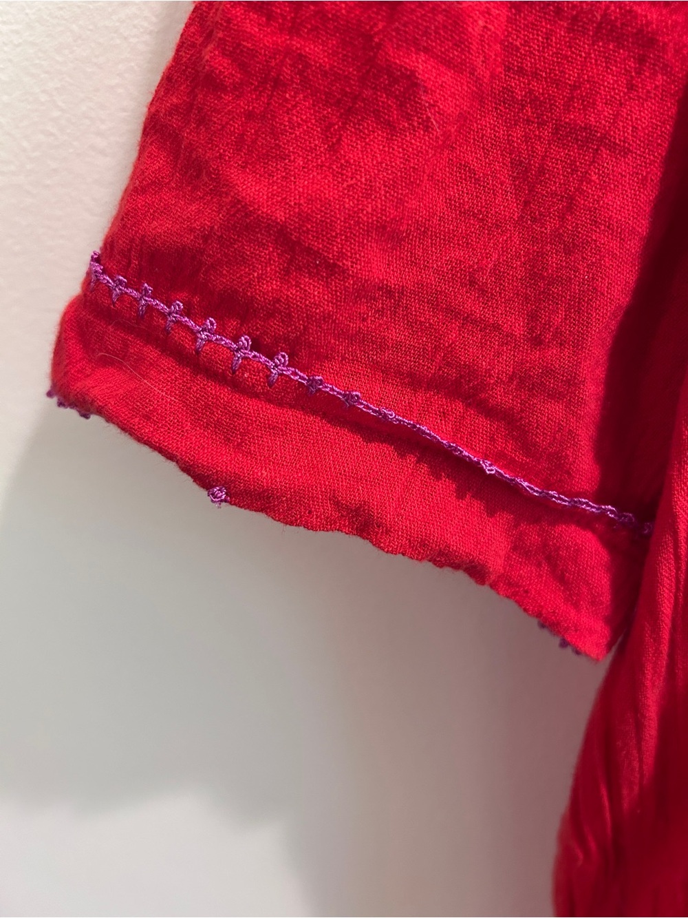 Oddbird Co. Red Cotton Kaftan with Embroidered Detailing, Size Medium/Large - Picture 5 of 5